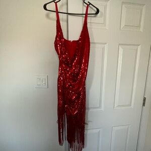 Red Nichole Lynel shimmer/tassel dress